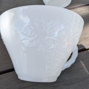 Milk Glass Anchor Hocking  8  Cups w/Embossed Grapes & Leaves